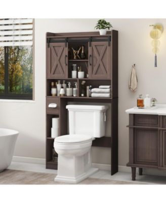 Farmhouse 4-Shelf Over-the-Toilet Storage with Barn Doors and Toilet Paper Holder