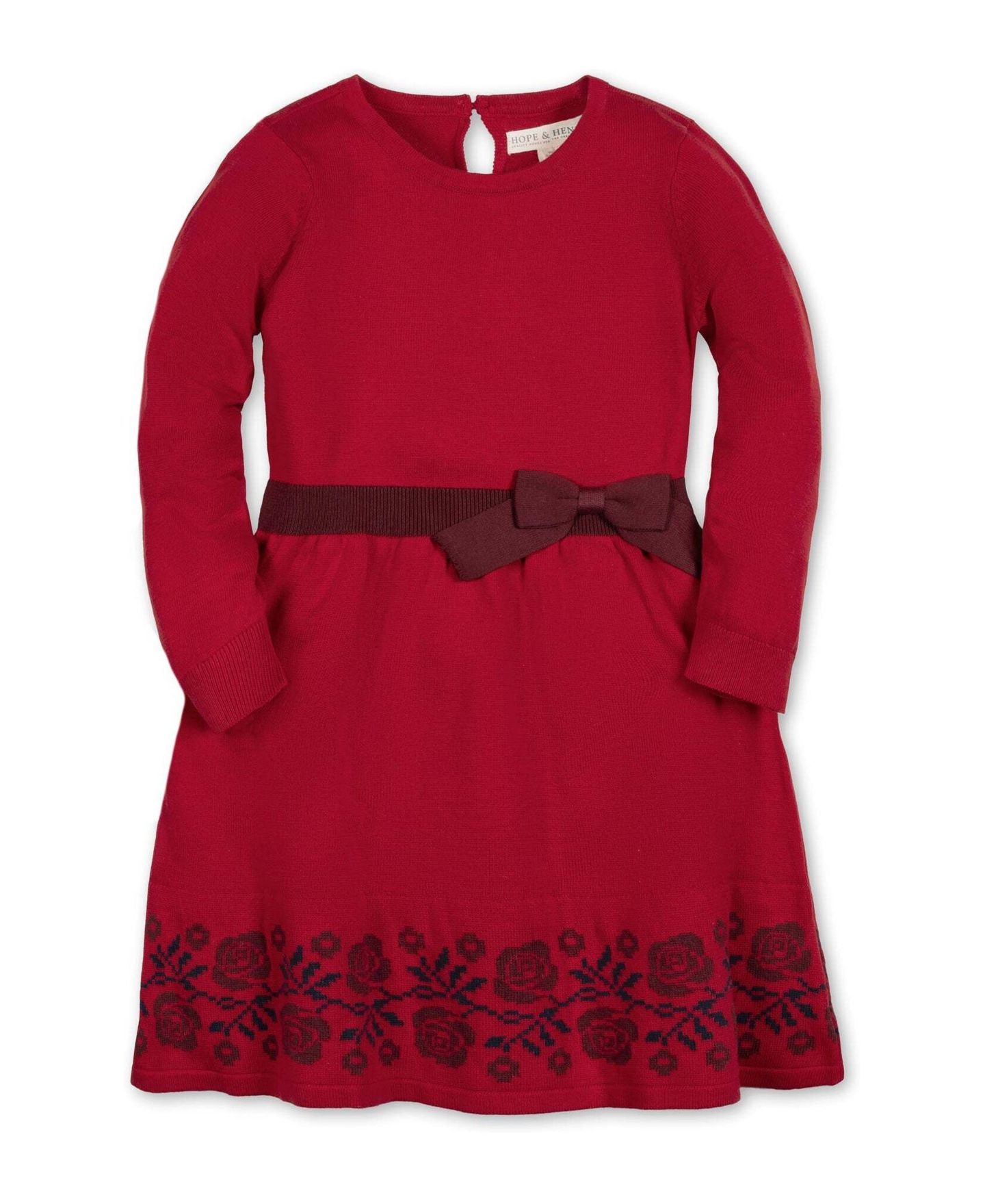 Платье Hope & Henry Long-Sleeve Skater Sweater Dress with Bow для девочек, цвет: Красный — фото 1