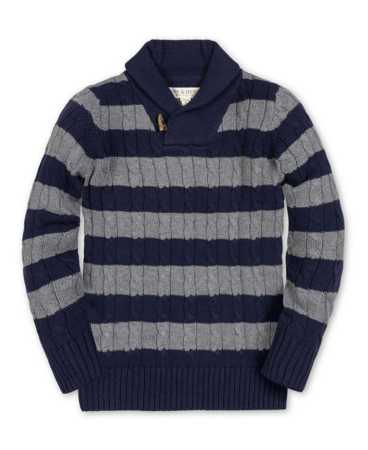 Hope & Henry Toddler Boys' 2T-5T Cable-Knit Shawl-Collar Cotton Sweater - Navy and dark gray heather