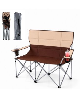 Double Camping Chair with Carry Bag, 2 Cup Holders, Premium Oxford Fabric