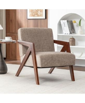 Mid Century Modern Linen Accent Chair with Wood Frame