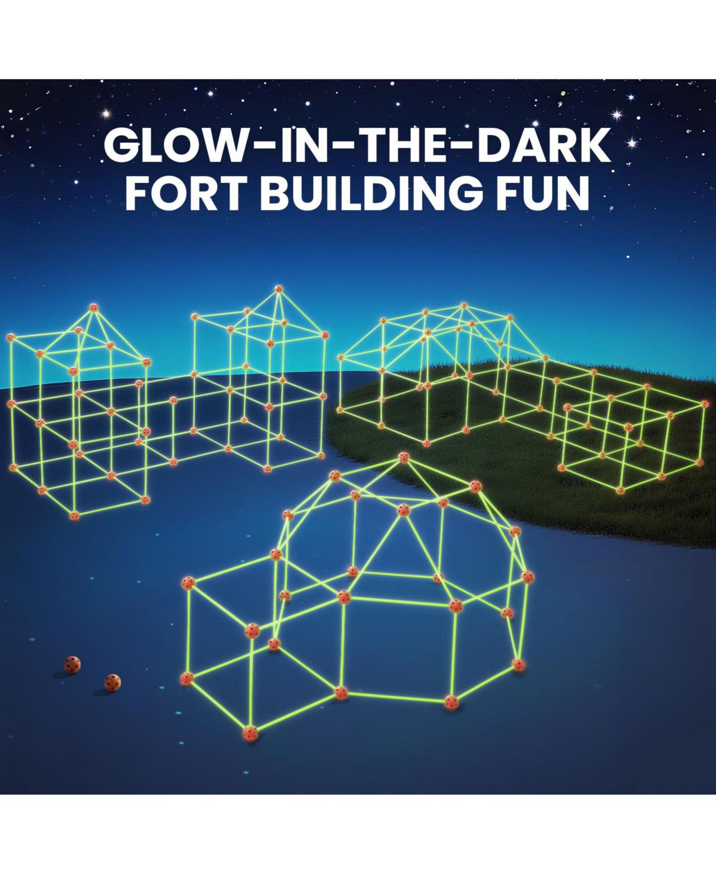 Детский конструктор GNUADZ Glow Fort Building Kit 130-Piece Building Set, 4–12 лет, цвет: Зелёный — фото 3
