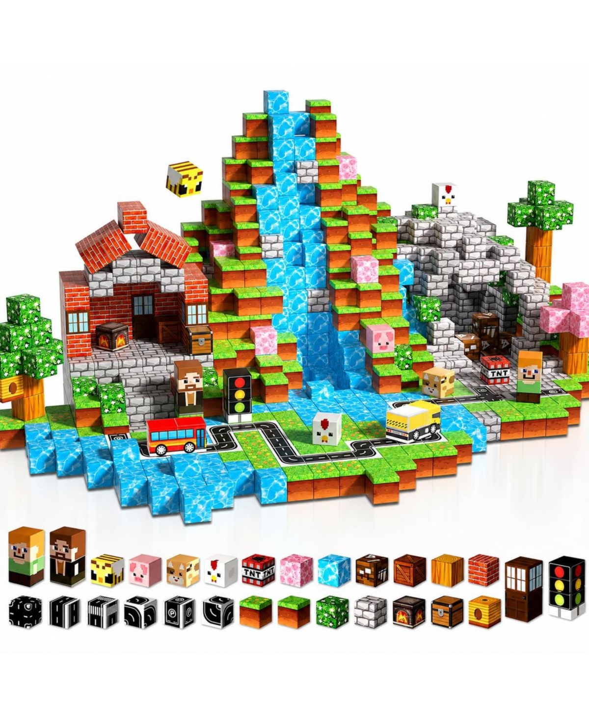 Gnuadz 200-Piece Magnetic Educational Building Blocks, Ages 3+