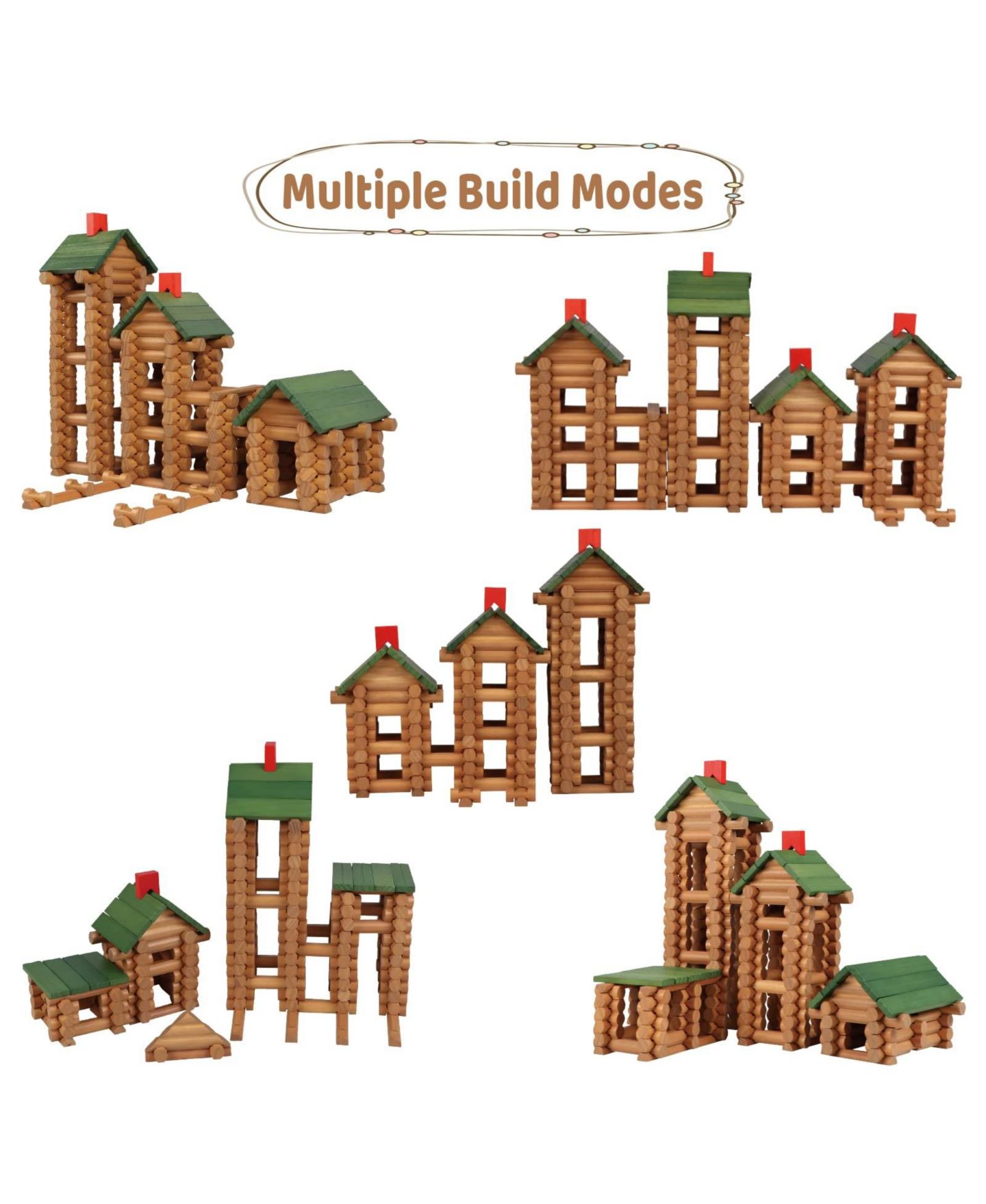 Детский конструктор GNUADZ Wooden Logs 530-Piece Building Set, Ages 3+, цвет: Разноцветный — фото 2