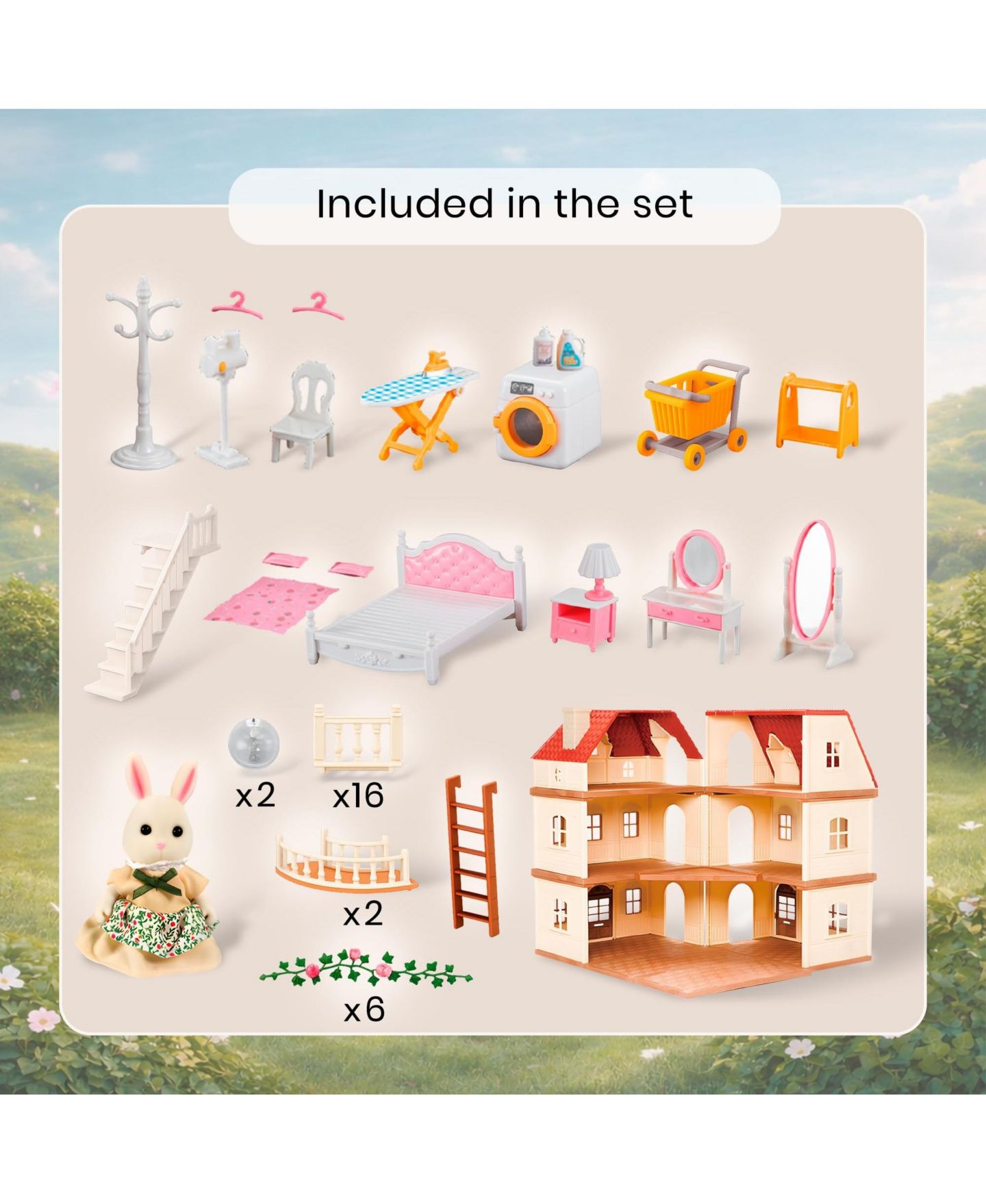 Детские аксессуары для кукол GNUADZ 3-Story Modular Dollhouse with Furniture and Accessories, Ages 3+, цвет: Manor Villa — фото 3