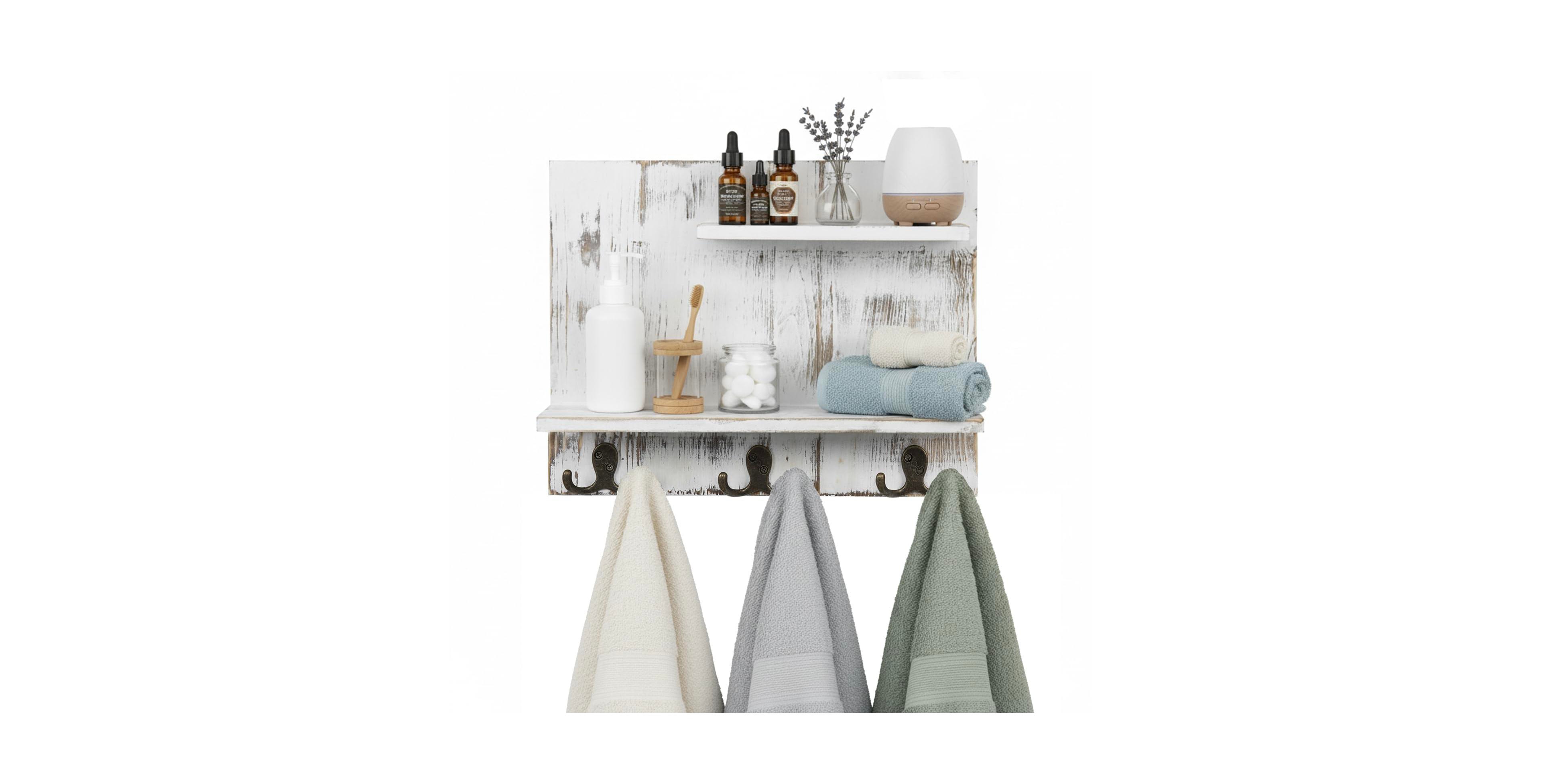 Cyqbd Bathroom Hardware Wall Mounted Wood Shelves With Hooks