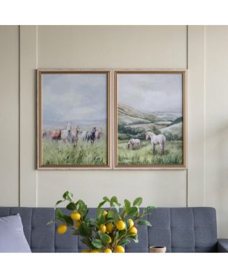 Set of 2 Rustic Horse Landscape Framed Canvas Wall Art Decor, 23.6" x 31.5"