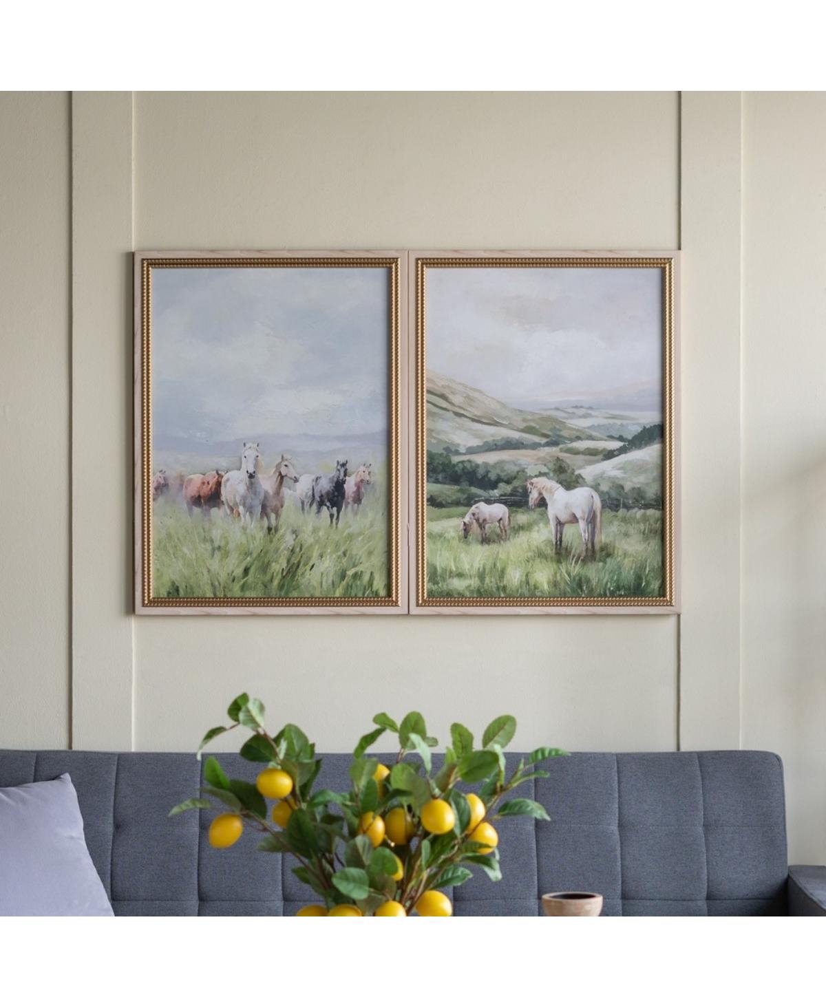 Laoties Set of 2 Rustic Horse Landscape Framed Canvas Wall Art Decor, 23.6" x 31.5"