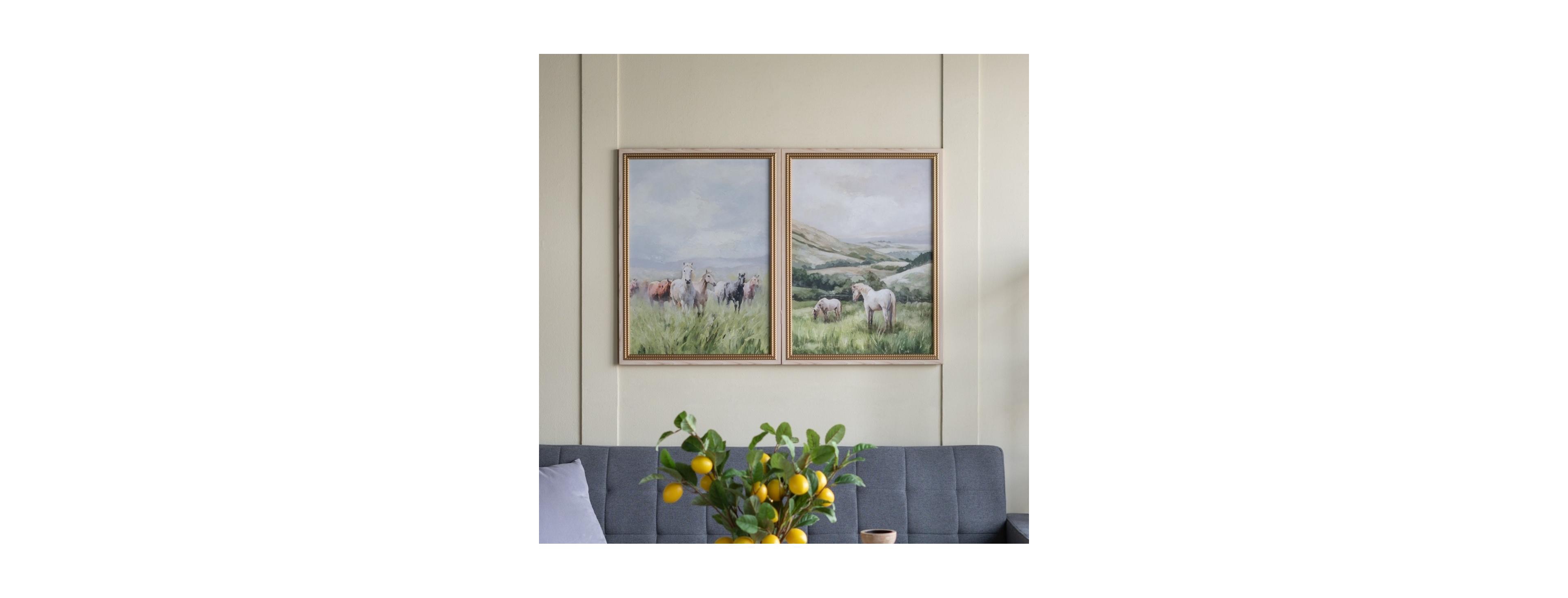 Laoties Set of 2 Rustic Horse Landscape Framed Canvas Wall Art Decor, 23.6" x 31.5"
