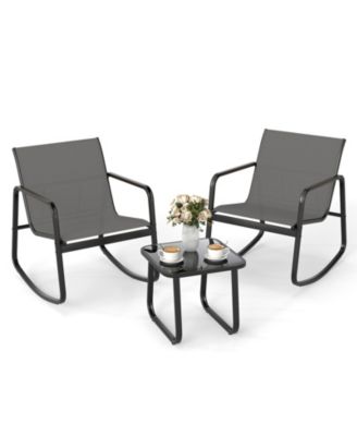 2 Rocking Bistro Chairs and Glass-Top Table for Porch Yard Balcony