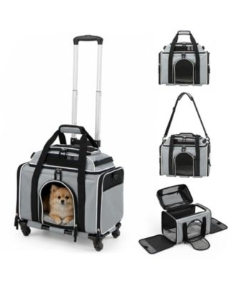 Foldable Rolling Pet Carrier with Telescopic Handle and 4 Wheels