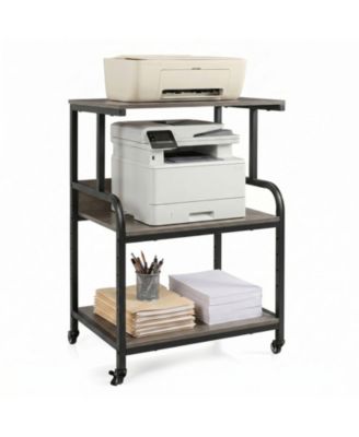3-Tier Rolling Printer Stand with Adjustable Shelf and Lockable Wheels
