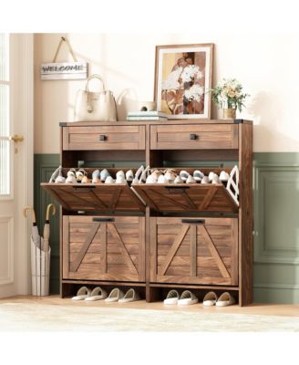 Shoe Cabinet with 4 Flip Drawers and 2 Drawers,Farmhouse Shoe Storage