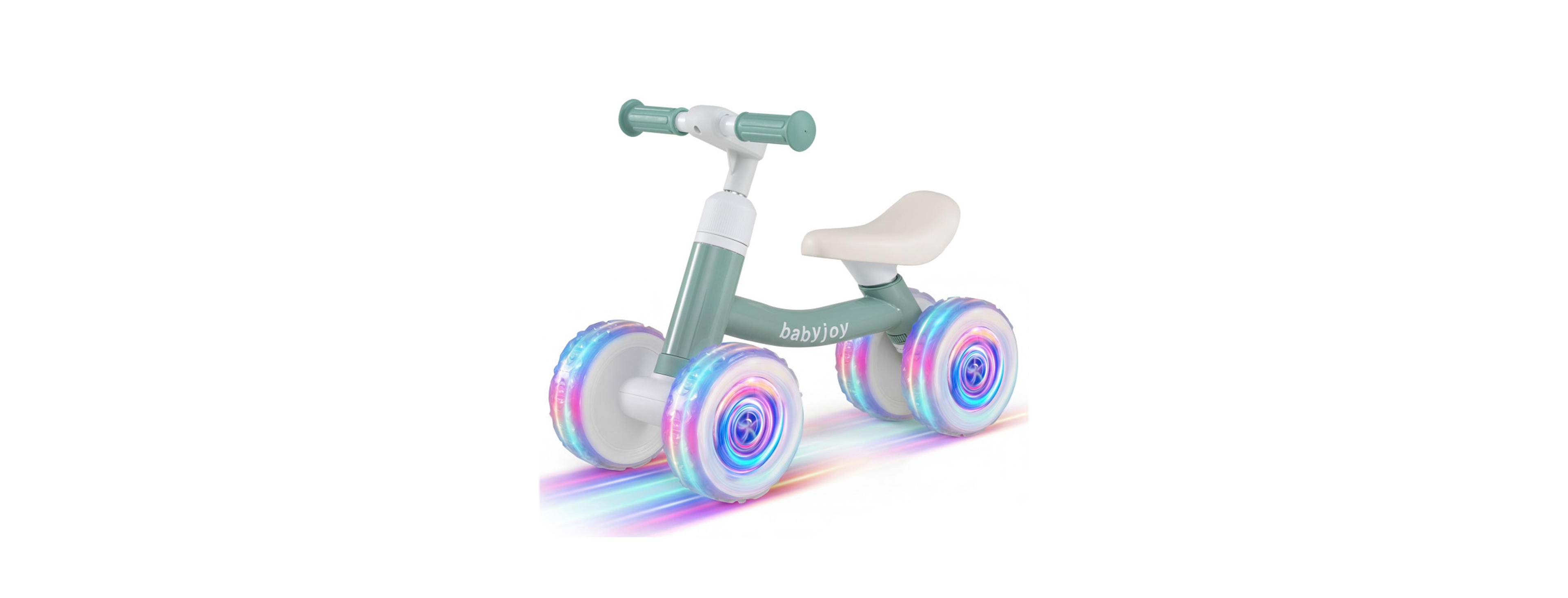 Sevorley 4-Wheel Light-Up No-Pedal Balance Bike, Carbon Steel, 55 lbs, Ages 12-36 Months