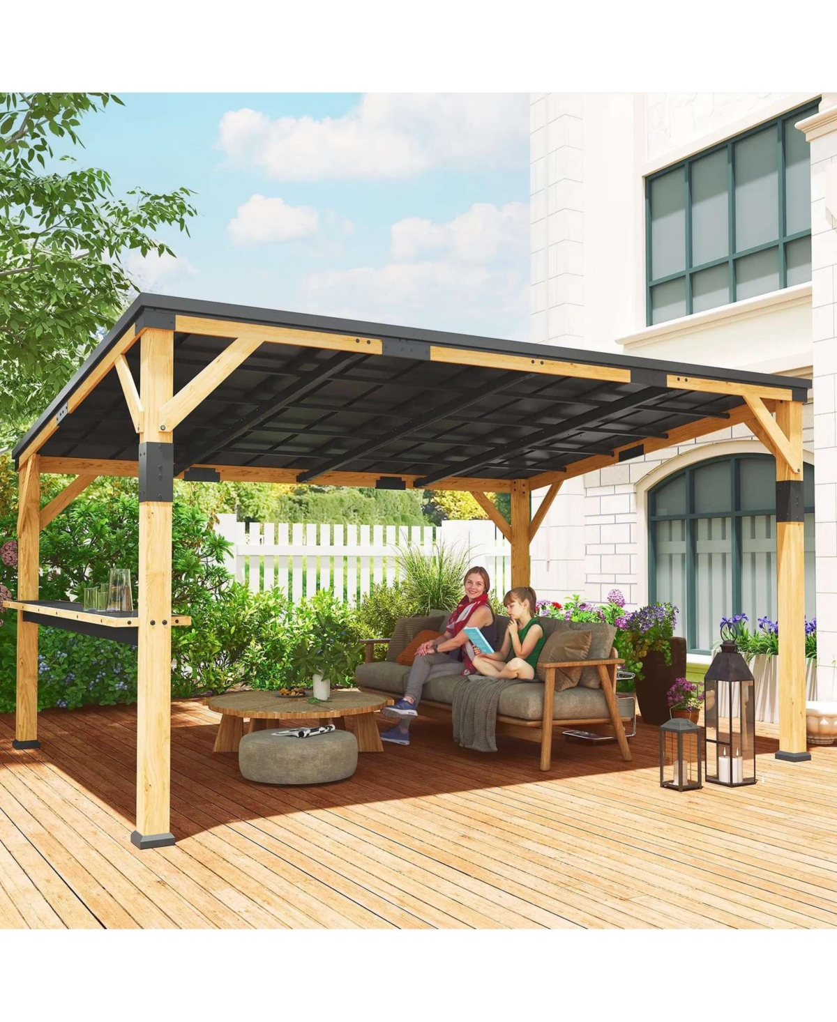 Sevorley Wooden Gazebo, Natural Wood, , Fir Wood, Galvanized Steel Construction, Spacious 14' x 10' area accommodates large