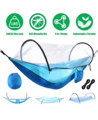 3-in-1 Camping Hammock with Automatic Pop-Up Mosquito Net, Lightweight 70D Nylon Portable Hammock Supports 440lbs, Dual Zipper