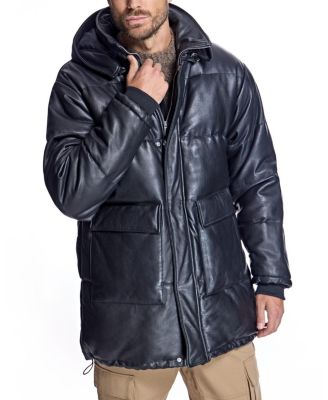 Men's Horizontal Detachable-Hood Leather Jacket