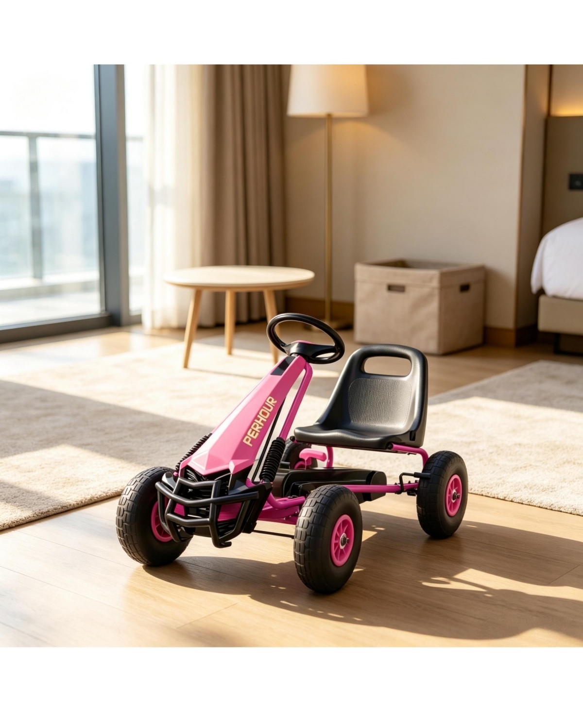 Sevorley Kids Pedal-Powered Go Kart with Manual Brake, Adjustable Seat and Eva Wheels, 66 lbs. Capacity, Ages 3-8