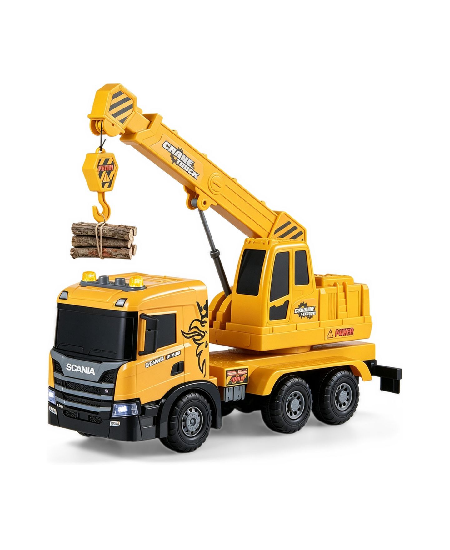 Детская игрушка SEVORLEY Scania Friction-Drive Moveable Hook Water-Spray Crane Truck Toy, цвет: Жёлтый — фото 1