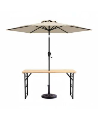 3-Piece Patio Picnic Set - 7.5ft Crank Tilt Umbrella, Heavy-Duty Resin Base, Adjustable Legs, Backyard/Garden/Campsite