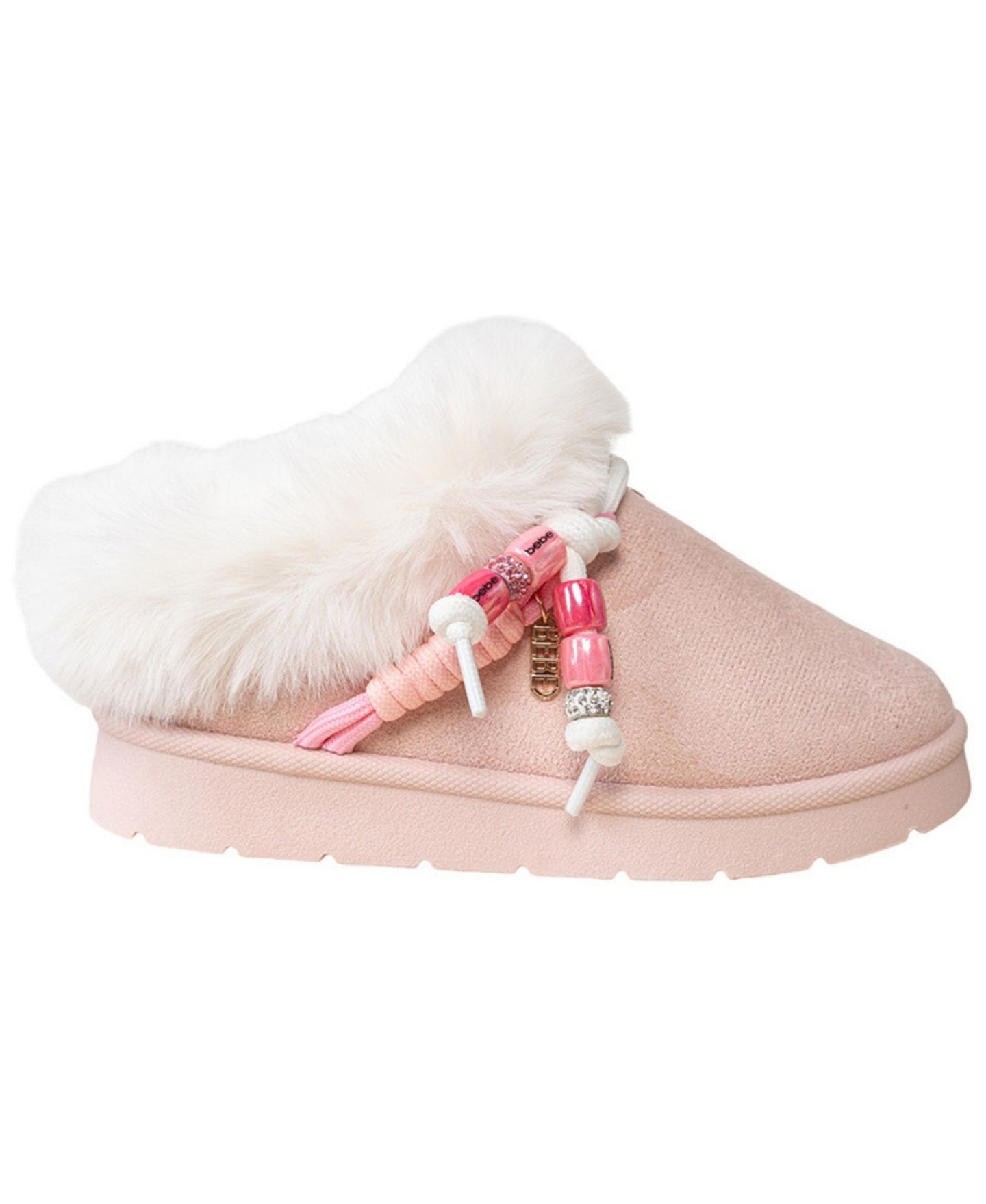 Ботинки Bebe Cozy Boot Slide with Faux Fur Collar and Hiker Lace Slippers для девочек, цвет: Пудровый — фото 2