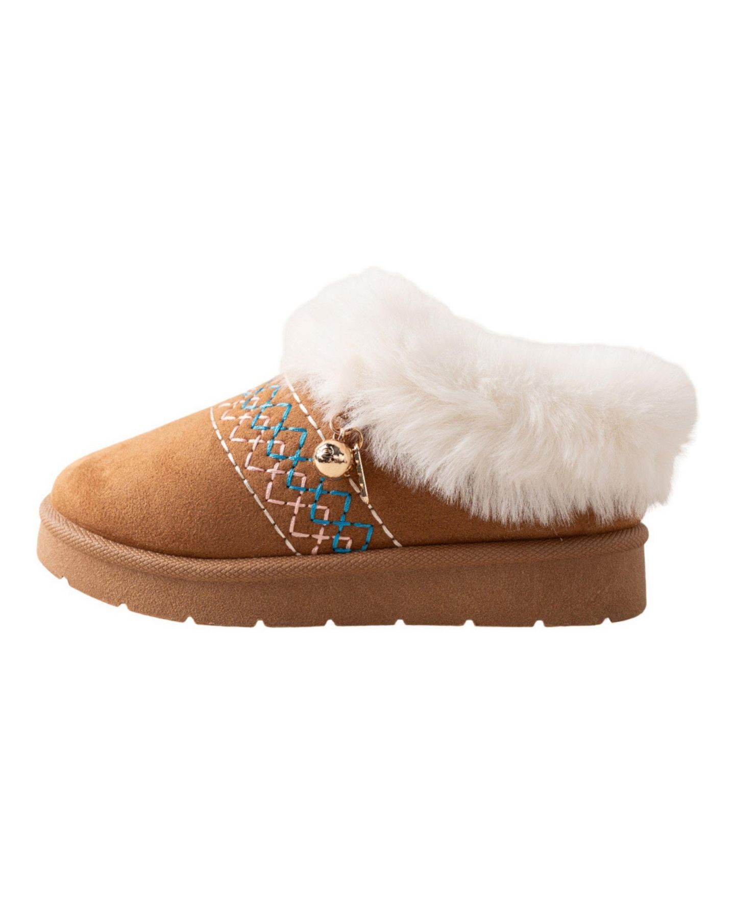 Тапочки Bebe Plush Faux Fur Collar Memory Foam Boot Slide Slippers для девочек, цвет: Коньячный — фото 3