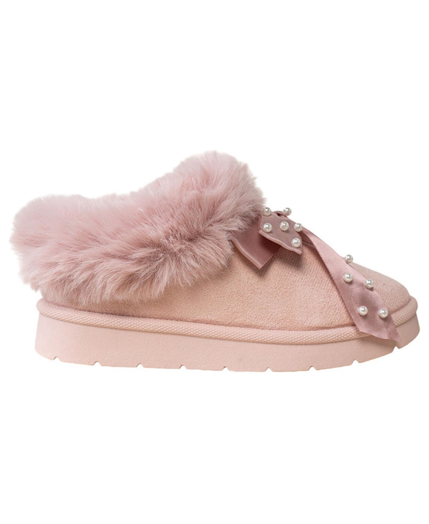 Тапочки Bebe Cozy Clog with Pearl Bow Faux Fur Lining для девочек, цвет: Пудровый — фото 2