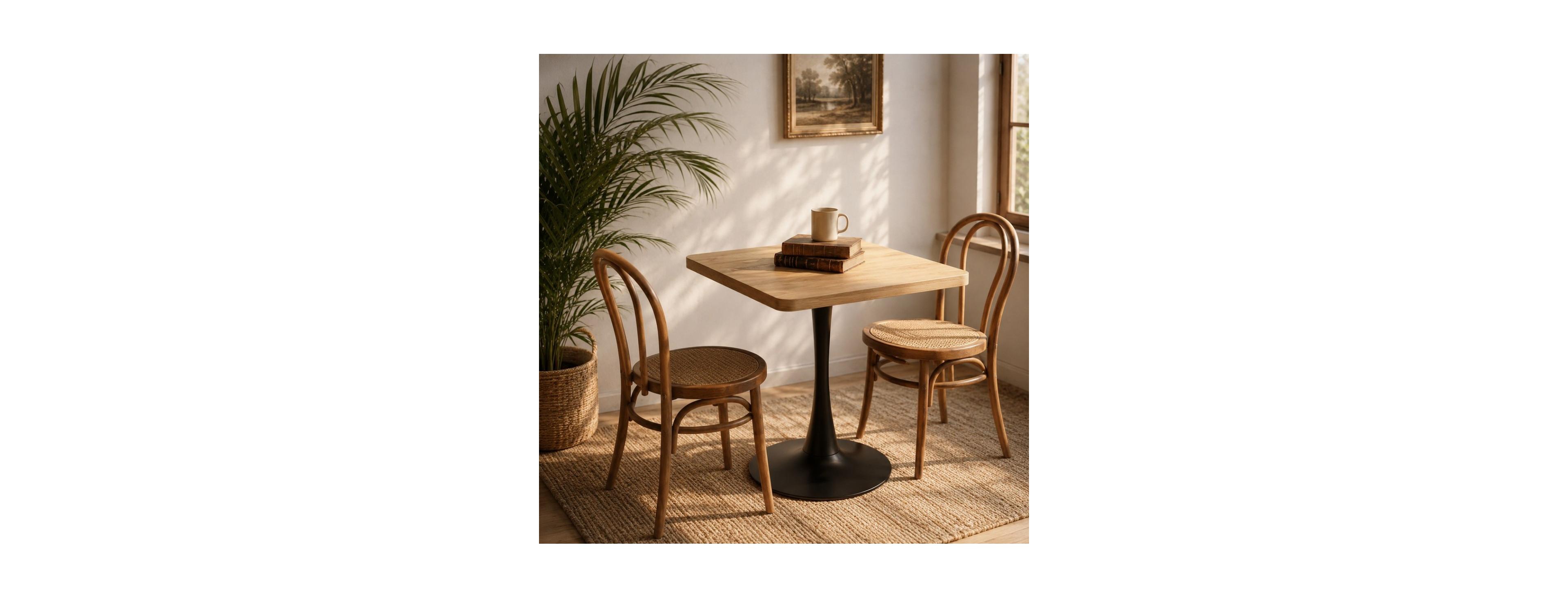Maison Boucle Small Square Dining Table, 23.6" Pedestal Bistro Table