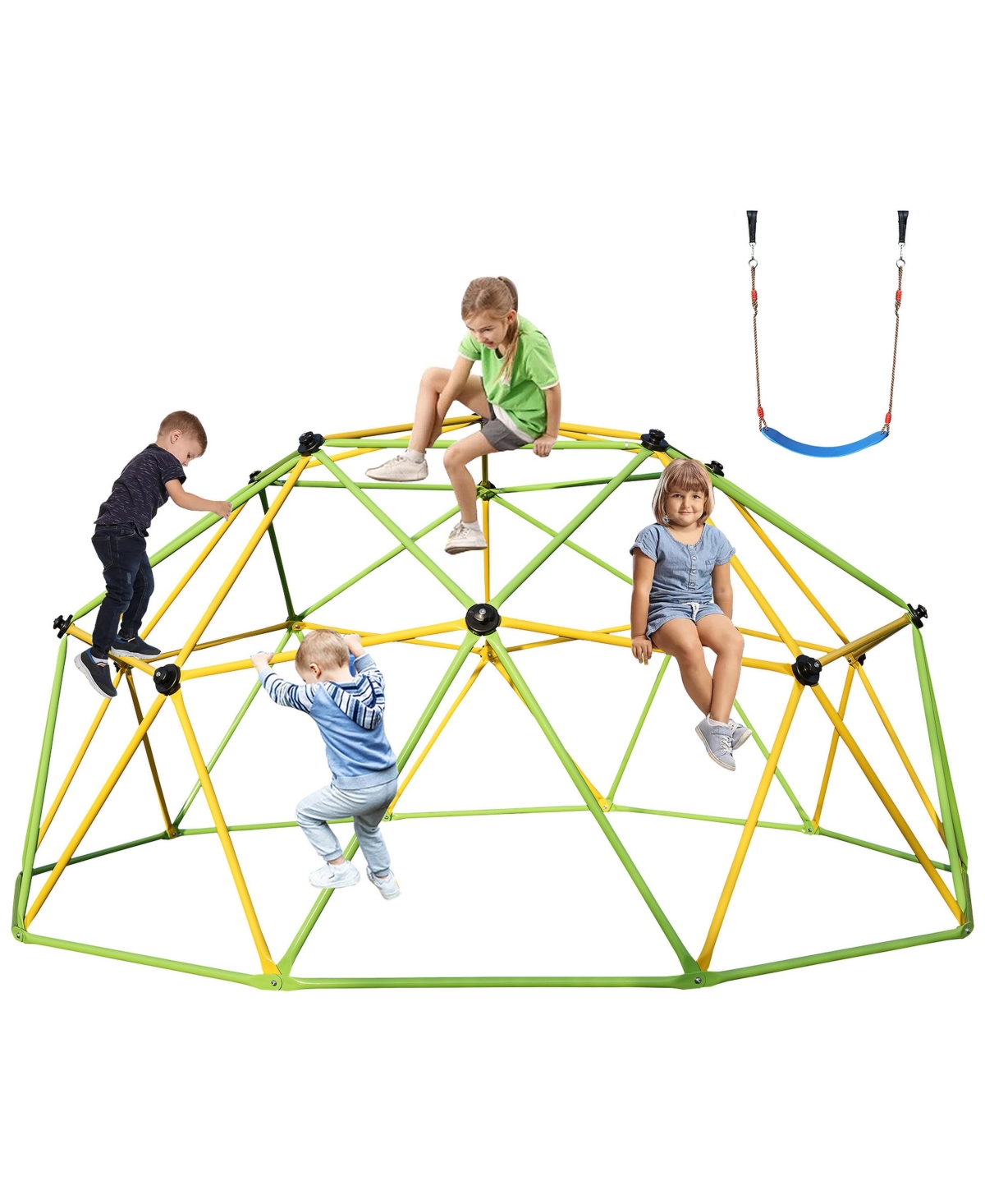 Sevorley 10-Foot Galvanized Steel Climbing Dome Jungle Gym with Swing, Ages 3-10