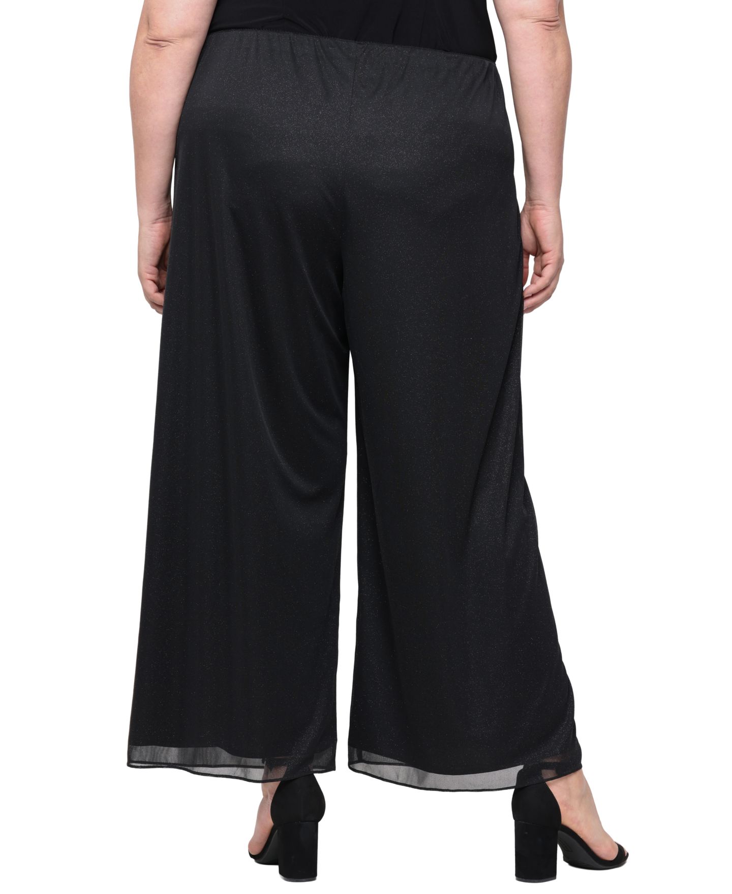 Женские брюки Alex Evenings Plus Size Glitter Wide-Leg Pull-On, цвет: Чёрный — фото 3