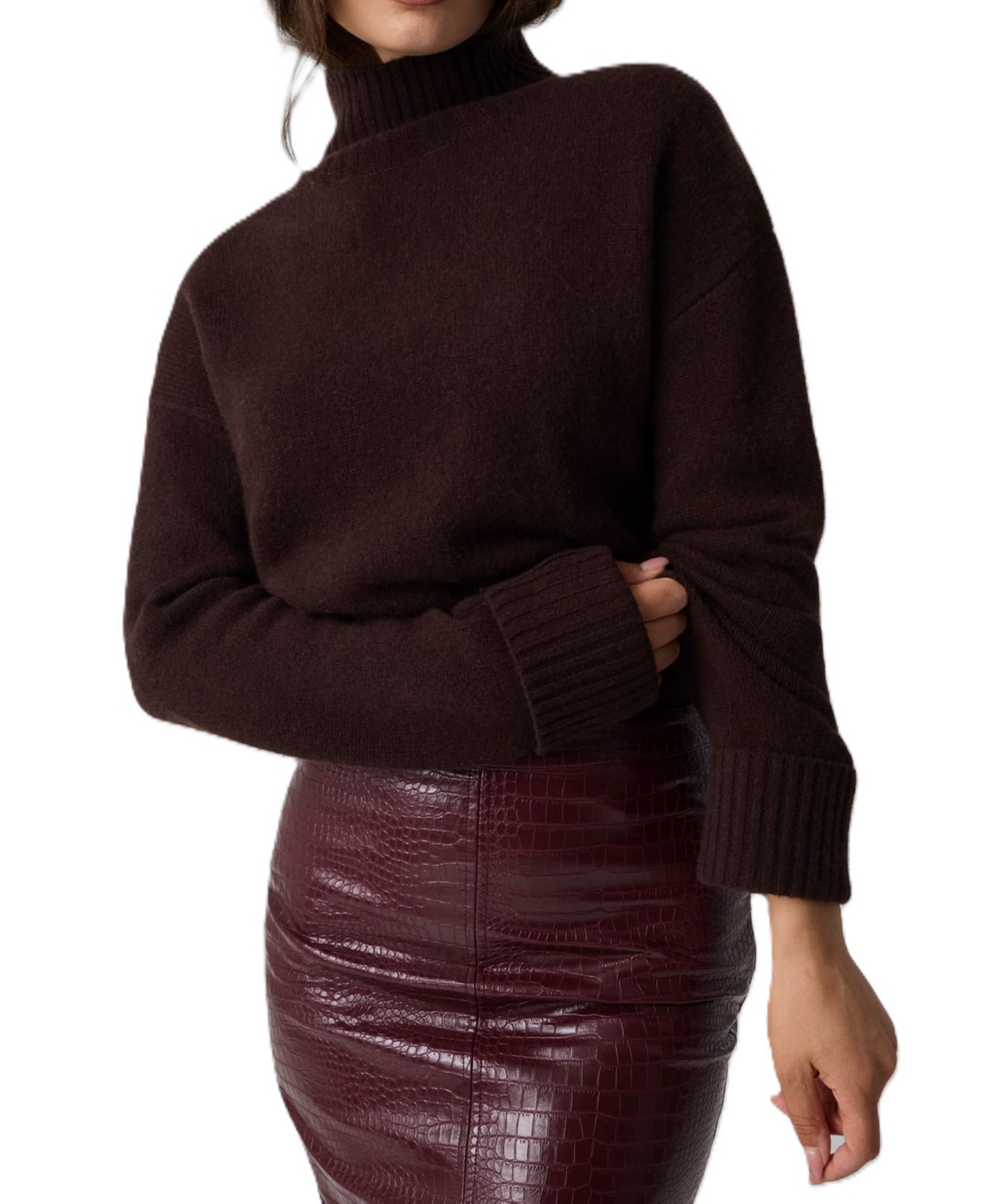 Guess Women's Cashmere-Blend Turtleneck Long-Sleeve Bodysuit Sweater