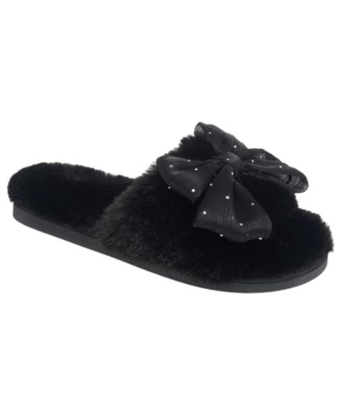 Женские тапочки Thalia Sodi Blingbo Faux Fur Bling Bow Slipper, цвет: Чёрный