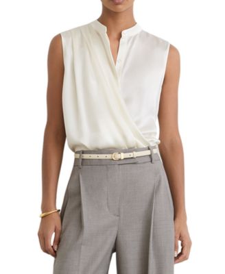 Women's Gia Asymmetric Draping Band-Collar Sleeveless Silk Top