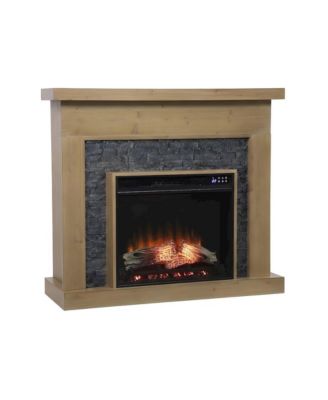 Fir Veneer Electric Fireplace with Faux Stone Surround and Touch Screen