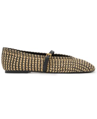 Raffia Effect Baller Rounded Toe Ballet Flats