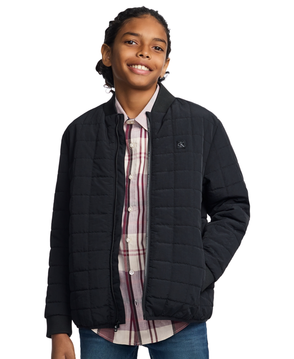Calvin Klein Boys' 8-20 Quilted Full-Zip Bomber Jacket - Black