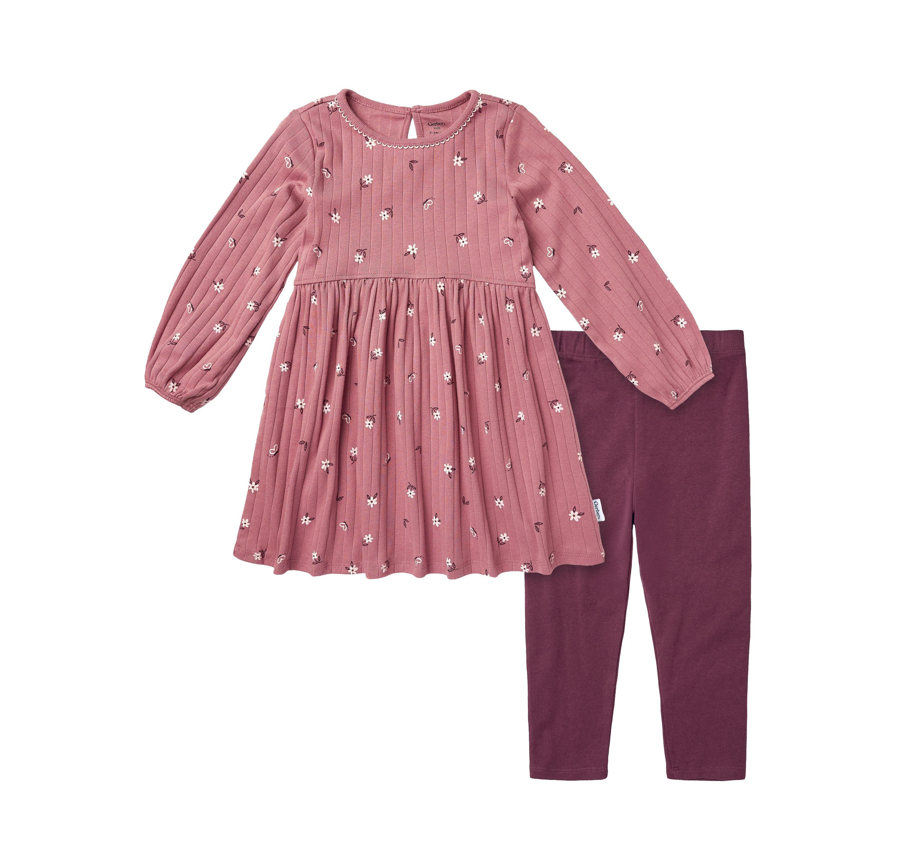 Gerber Toddler Girls 2-Piece Dress Set, Rose, 5T