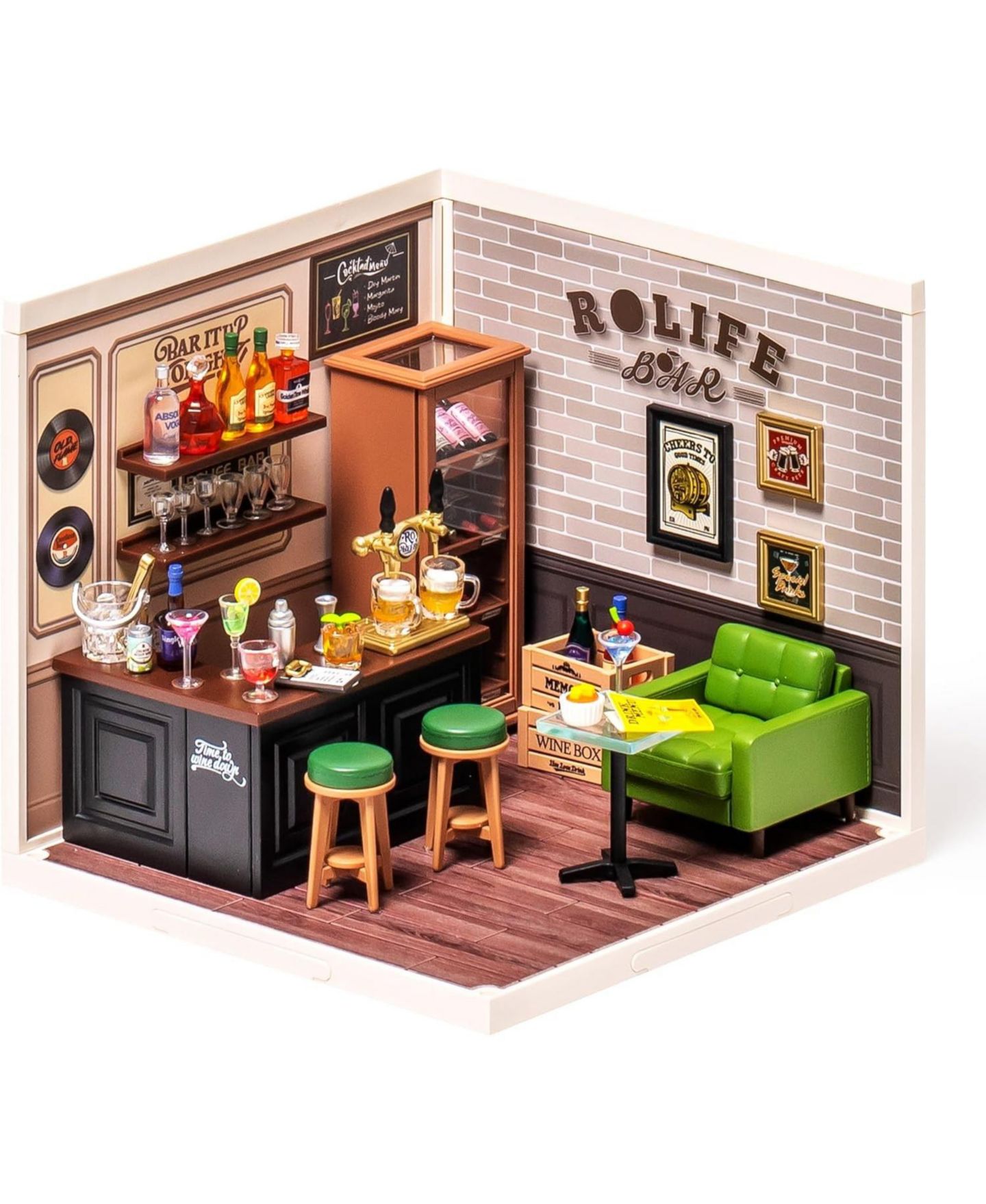 Детский конструктор Robotime Miniature Bar Scene Leisurely Cheers Bar 142-Piece LED Building Set, Ages 8+ — фото 1