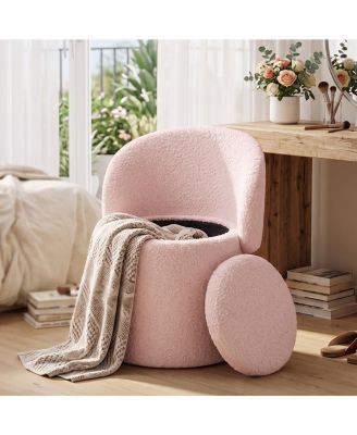 Vanity Stool with Storage, Upholstered Makeup Stool, Foldable Backrest