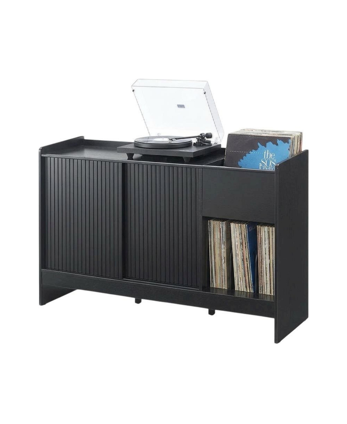 FurniFact Solid Wood Record Player Cabinet with Vinyl Storage for Entertainment Centers