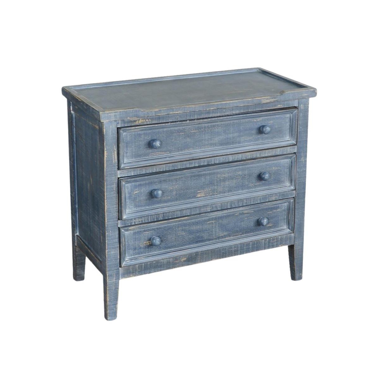 Starlight Canyon Home Blue Solid Wood Farmhouse End Table, Nightstand with 3 Drawers for Storage