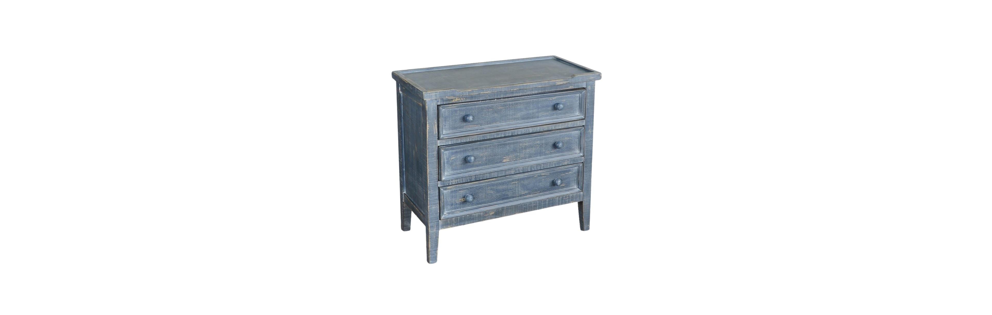 Starlight Canyon Home Blue Solid Wood Farmhouse End Table, Nightstand with 3 Drawers for Storage
