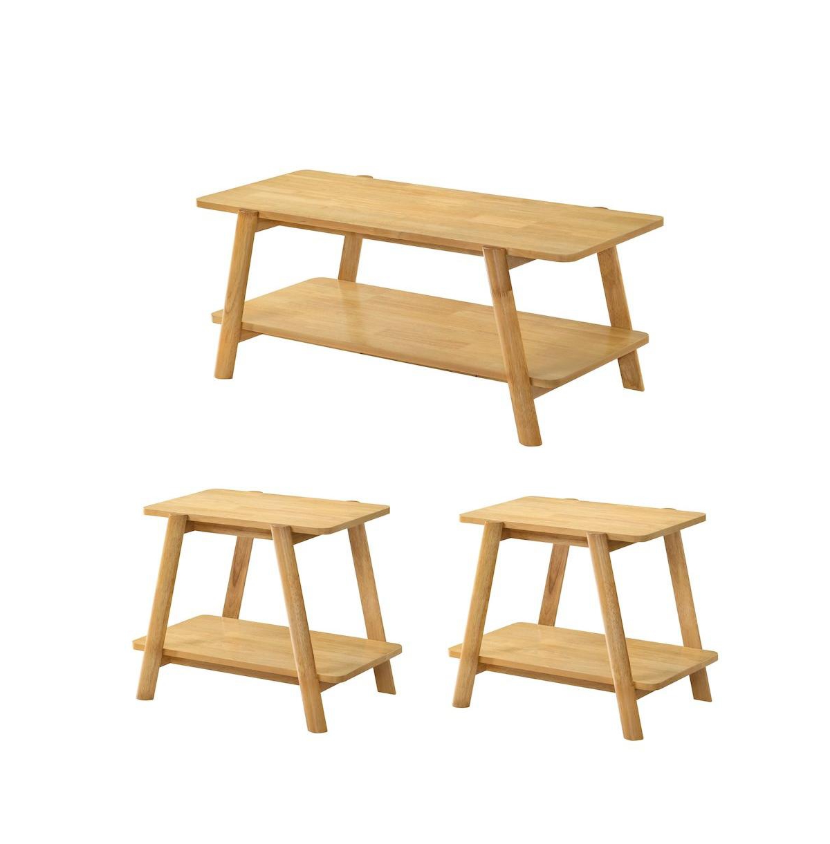 Roundhill Furniture 3-Piece Coffee Table Set, Coffee Table and Two End Tables - Natual oak