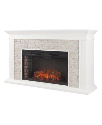 Faux Stone Electric Fireplace with Mantel and Remote Control for Living Room