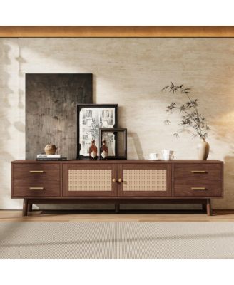 70.87" PE Rattan TV Stand 4 Drawer Pine Leg Media Console Fits Up To 80 Inch TV
