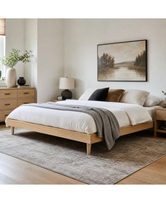 Wood Platform Bed Frame, MDF Wood & Metal Wood Finish, 7.3" Under-Bed Storage & Wooden Slat Support, No Box Spring Needed for Bedroom