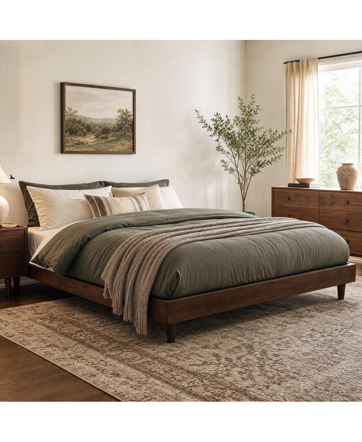 Wood Platform Bed Frame, Mdf & Metal Finish, 7.3" Under-Bed Storage Wooden Slat Support