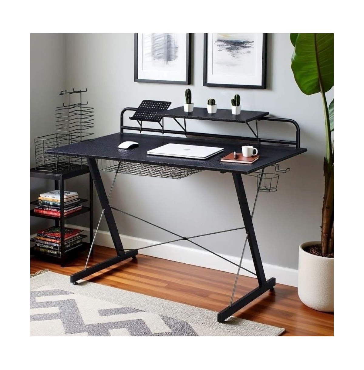 FurniFact Gaming Desk with Storage Tray, Cd Rack and Cup Holder