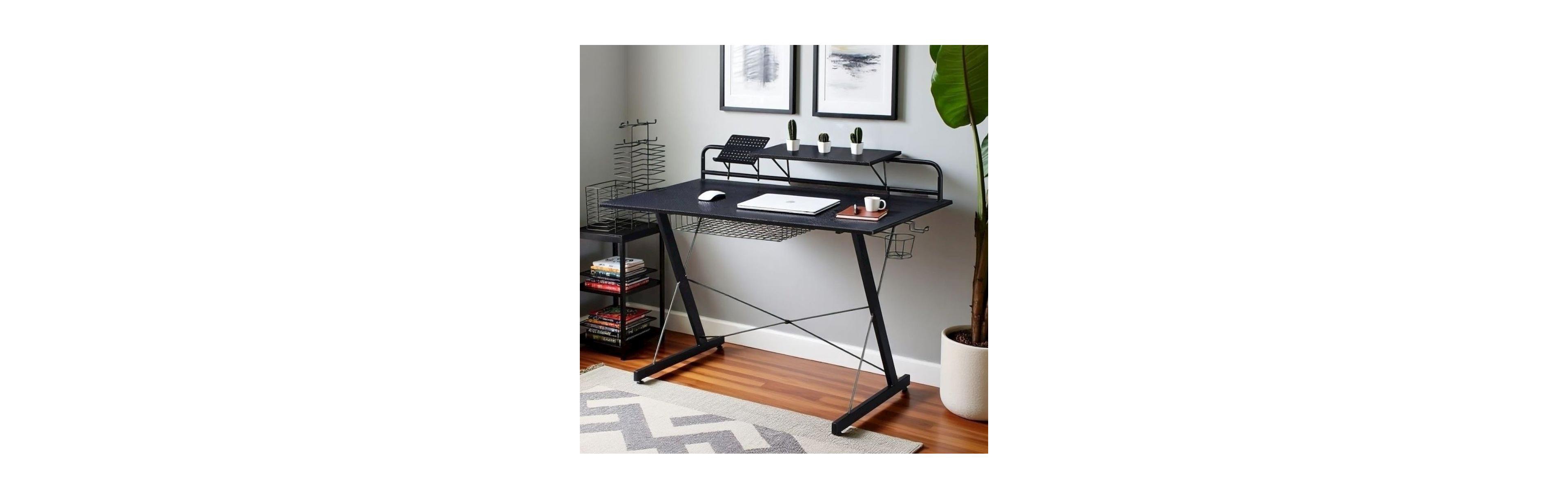 FurniFact Gaming Desk with Storage Tray, Cd Rack and Cup Holder