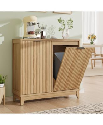Double Tilt Out Trash Can Cabinet with Odor Control and Outlets, Fluted Trash Cabinet 13 Gallon
